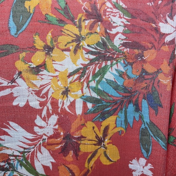 Spense Floral Split Flare Sleeve V-Neck Asymmetrical Top Women's Size XL - Picture 7 of 9